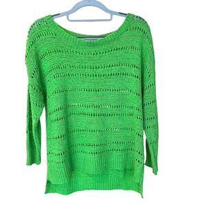 August Silk Open Knit Lightweight 3/4 Sleeve Lightweight Sweater Green Large